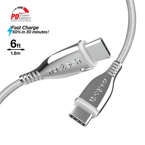 Naztech Titanium USB-C to USB-C Braided Cable 6ft Sky Iapetus