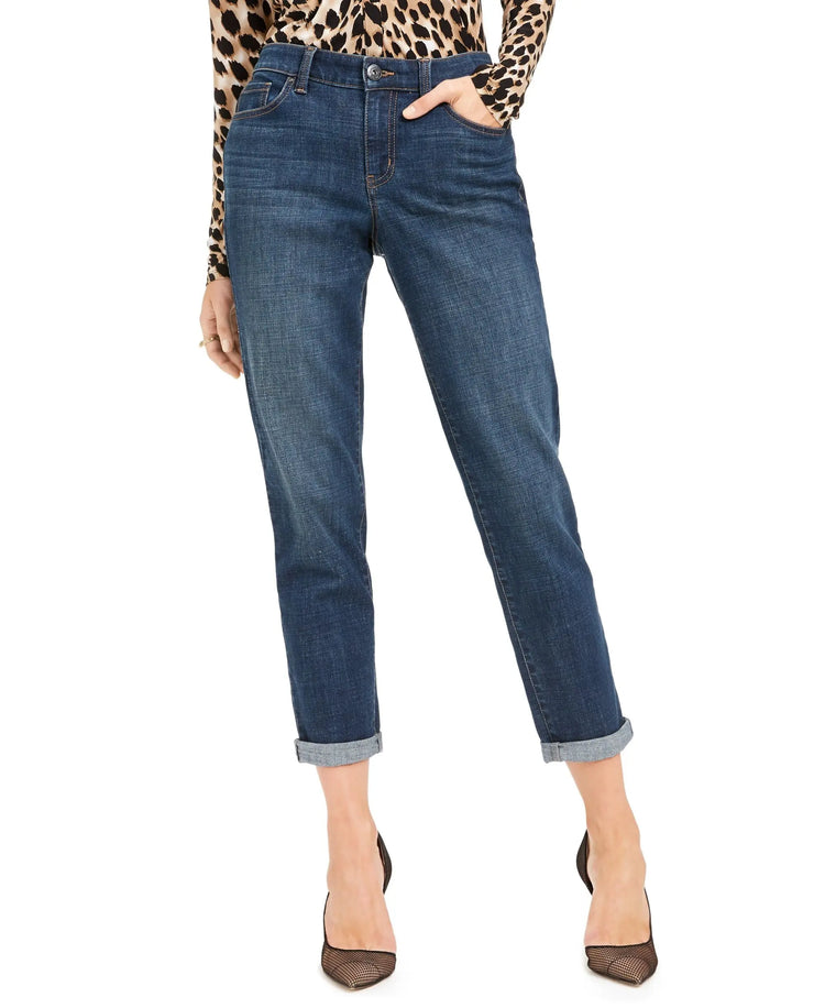 Petite Straight-Leg Cuffed Boyfriend Jeans Amber Chrysippus