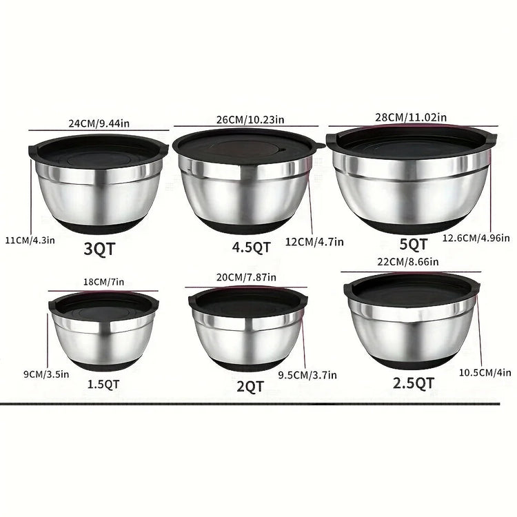 17pcs, Stainless Steel Mixing Bowl Set Mixing Bowls With Lids Grater Attachment, Non-Slip Kitchen Gadget Set, Mixing And Serving Khamik Shop Online