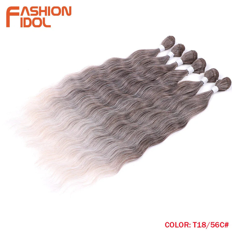 FASHION IDOL Water Wave Hair Bundles Synthetic Hair Extensions Ombre Blonde Hair Weave Bundles 6pcs 20" High Temperature Fiber Khamik Shop Online