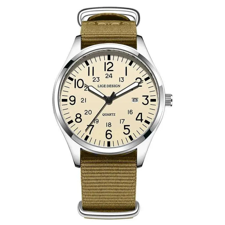 LIGE 2025 TOP NEW quartz wristwatch Arabic Watch for Men Luminous Green Nylon Luxury Leather Wrist Men Watch Montre Homme+BOX Khamik Shop Online