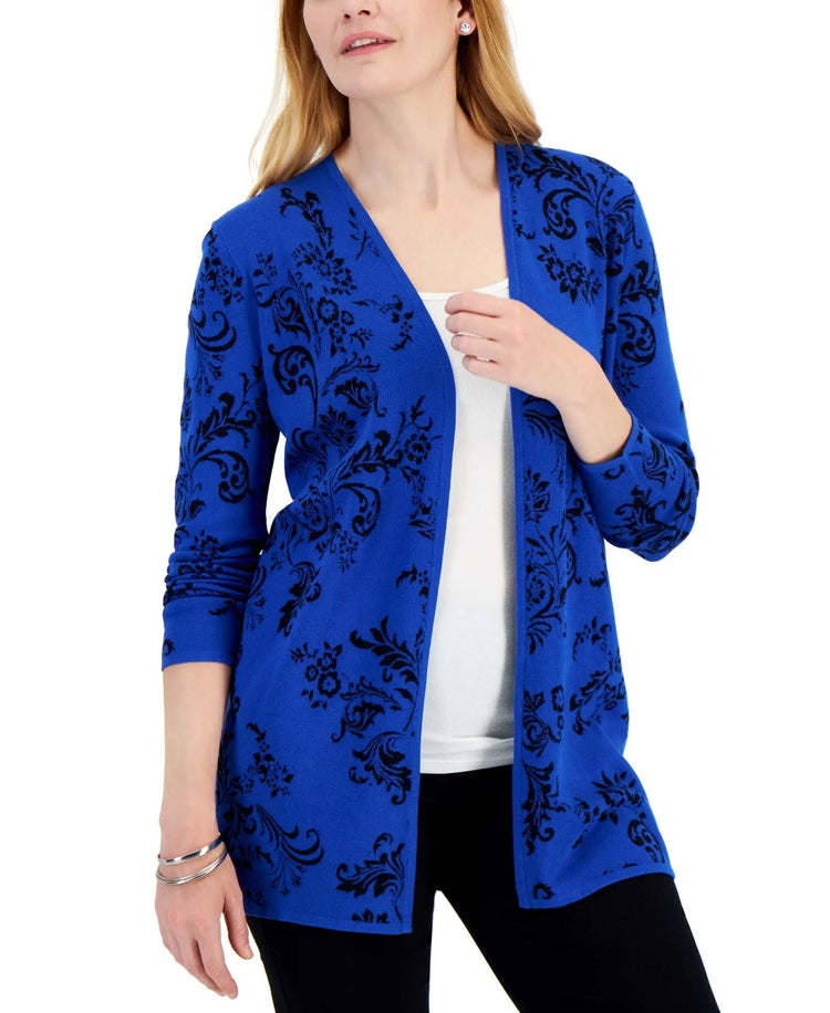 JM Collection Petite Printed Open Front Cardigan Amber Chrysippus