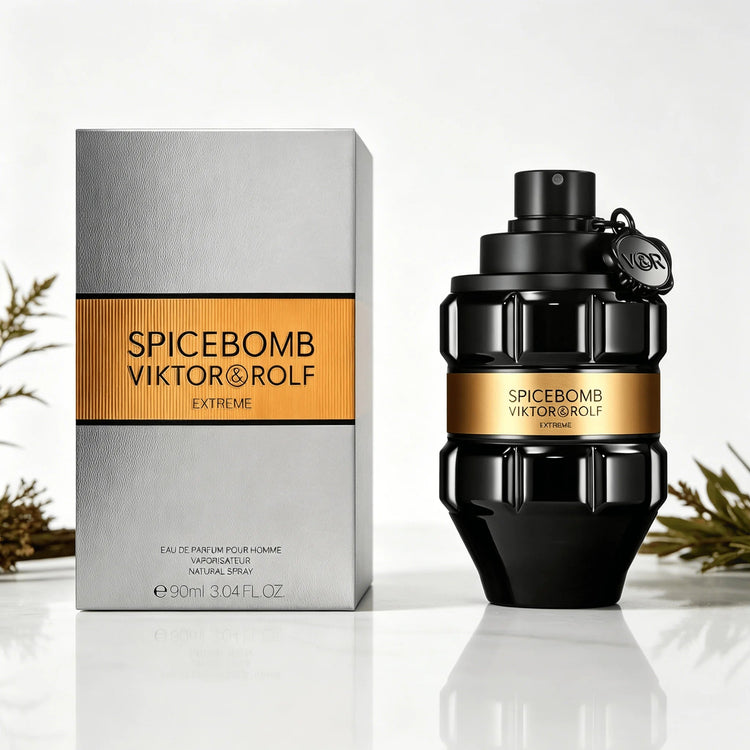 Viktor & Rolf Spicebomb Extreme Men EDP Perfume Rich Spicy Warm Tobacco Scent Matte Black Geometric Bottle Luxury Gold Band Gift Perfume for Him Khamik Shop Online