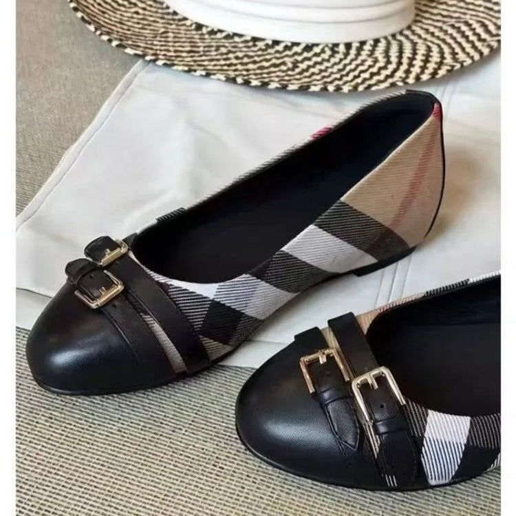 Fashion French Retro Style 2026 Single Shoes New Spring and Summer Spliced Belt Buckle Shallow Mouth Round Toe Flat Shoes Khamik Shop Online
