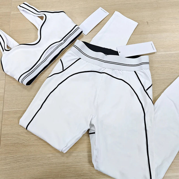 Yoga Suit Women Sport Set Pilates Clothing High Waisted Elasticized Leggings Hip Lifting Pants Gather Top Vest Strip Workout Set Khamik Shop Online