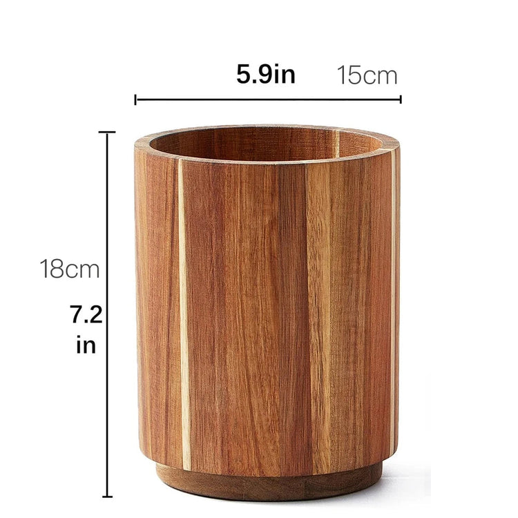 Acacia Wood Utensil Holder for Kitchen Counter, 360° Rotating 7.2" Wooden Cooking Utensil Crock for Countertop Farmhouse Kitchen Khamik Shop Online