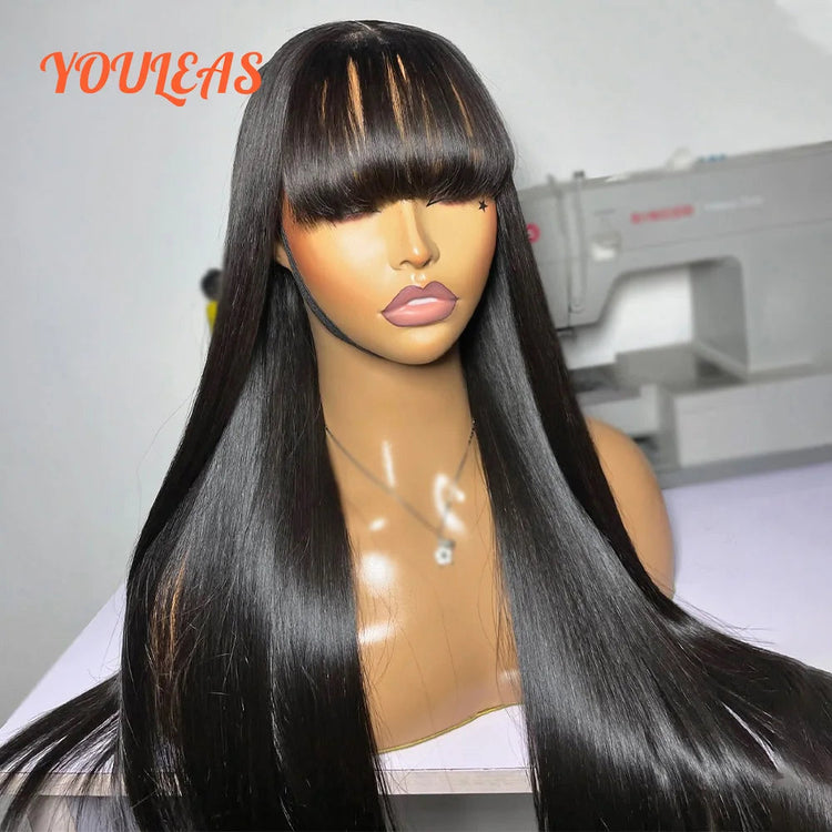 Bone Straight With Bangs 100% Human Hair Wig 360 Precut Transparent Lace Front Hair Wig Virgin Hair For Woman For Clearance Khamik Shop Online