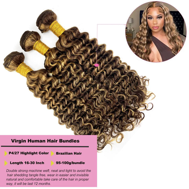 Highlight Deep Water Curly Bundles Human Hair Color
