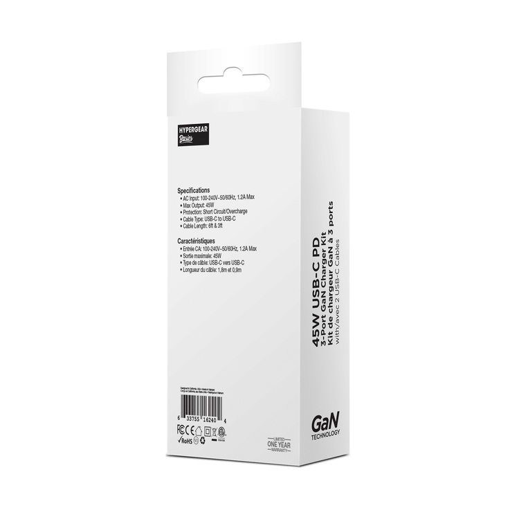 HyperGear 45W USB-C PD PPS Tri-Port GaN Fast Wall Charger Sky Iapetus