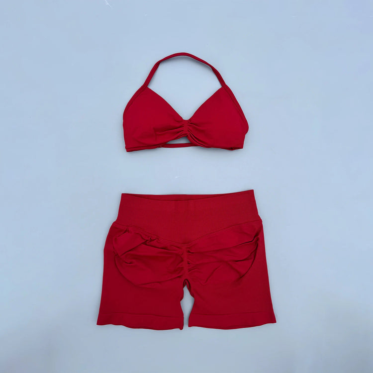 AURA SHARK Strappy Bra Gym Set Women High Support Thin Strap Seamless Halter Sports Scrunch Workout Yoga Set 2 Piece Khamik Shop Online