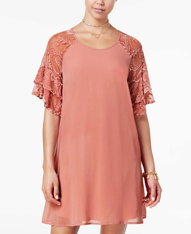 Sequin Hearts Juniors Burnout Velvet Sleeve Shift Dress Amber Chrysippus