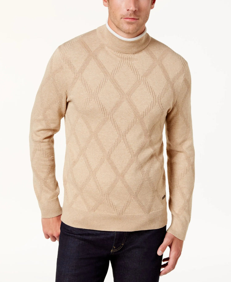 Tasso Elba Mens Diamond Pattern Sweater Amber Chrysippus