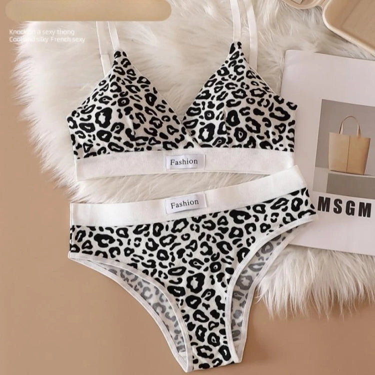 Women Push-Up Bra And Panties Set V-neck Non-wire Bra Low Waist Briefs Female Sexy Lingerie Cotton Leopard Print Underwear Set Khamik Shop Online