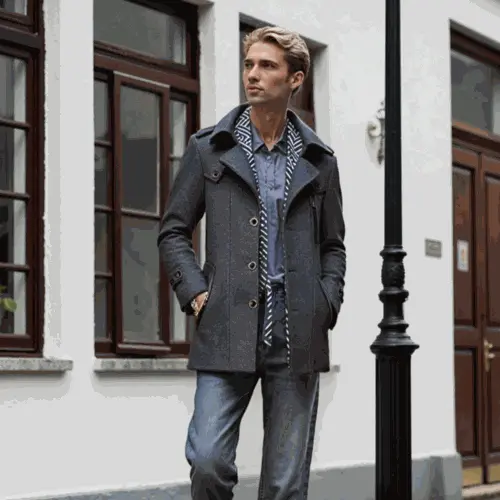 Mens Layered Collar Button Front Mid Length Coat Yellow Pandora