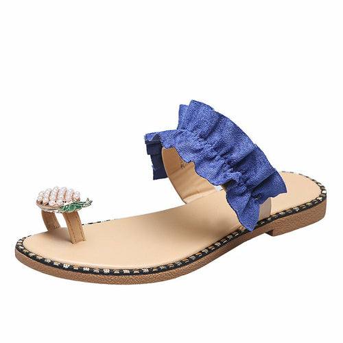 Pineapple Pearl Womens Slippers Flat Toe Casual Beach Slides Silver Juneberry