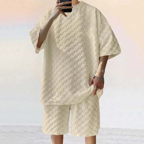 Men Leisure Oversized Two-piece shorts Set Raspberry Eurybia