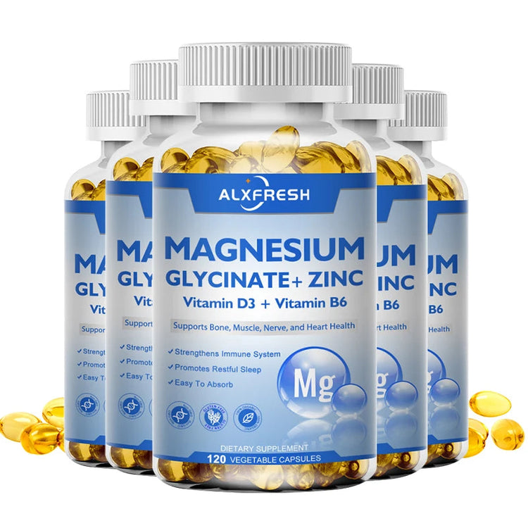 Magnesium Glycinate 500mg Capsules High Absorption with Zinc,Vitamin D3 B6 Support Dietery Supplement Stress & Anxiety Relief Khamik Shop Online