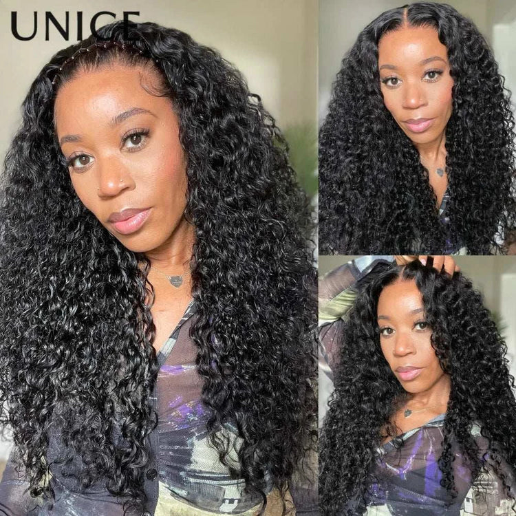 UNice Bye Bye Knots 7x5 Lace Water Wave Curly Wig With Drawstring Pre Cut Pre Bleached Glueless Wig Human Hair Ready To Wear Khamik Shop Online