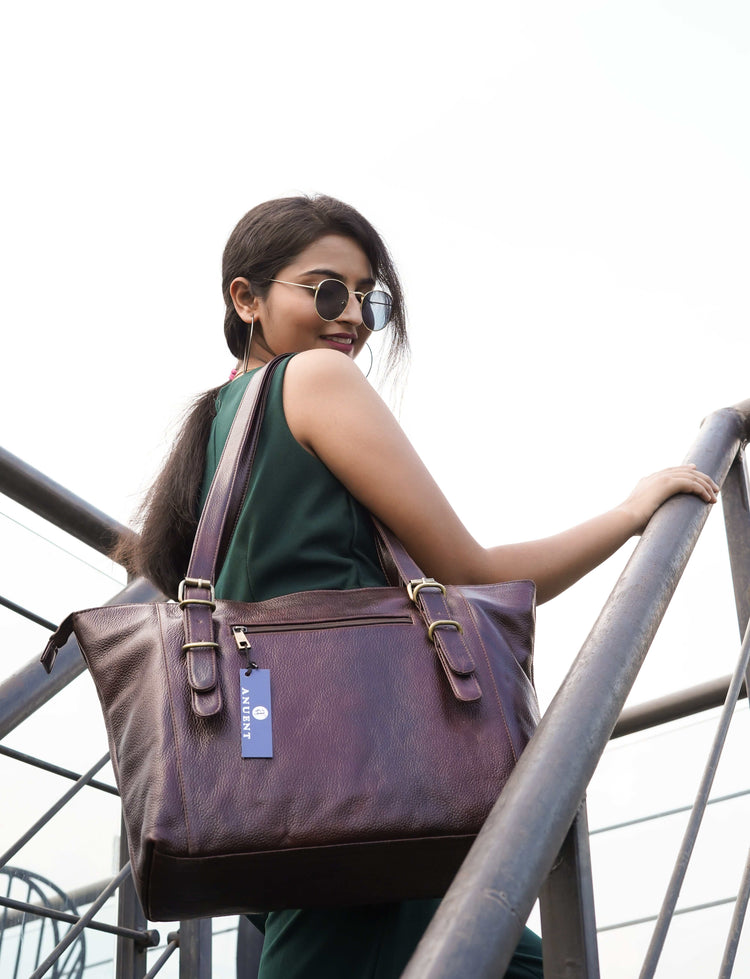 Anuent Large Leather Tote Bags for Women. Salmon Alder