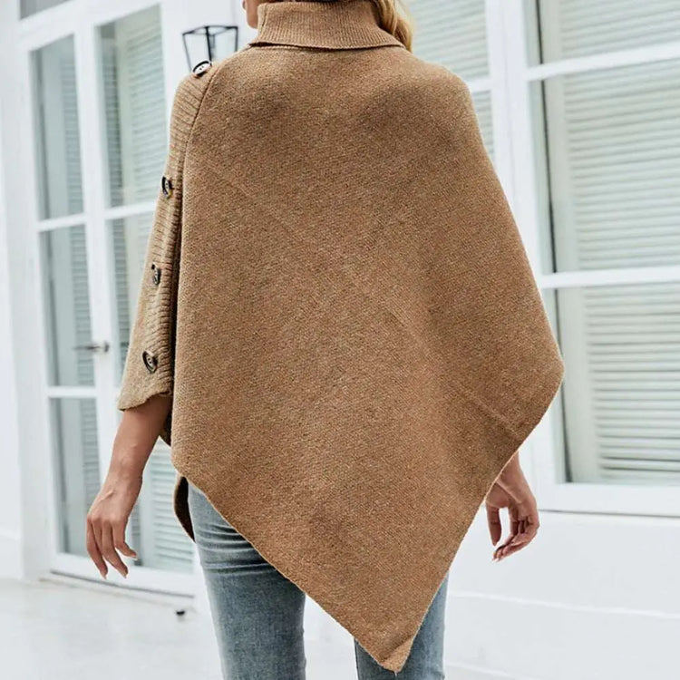 Womens Turtleneck Poncho With Side Buttons Details Yellow Pandora