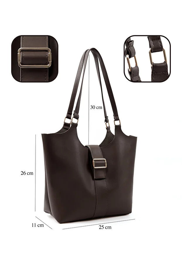 Brown Faux Leather Snap Closure Crossbody Hand Bag Single Compartment Ochre Juniper