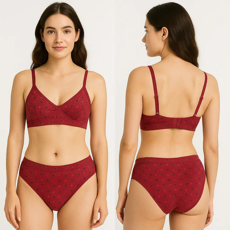 Women’s Lingerie Set Padded Bra with Matching Panty Sea Red- L Apricot Tethys