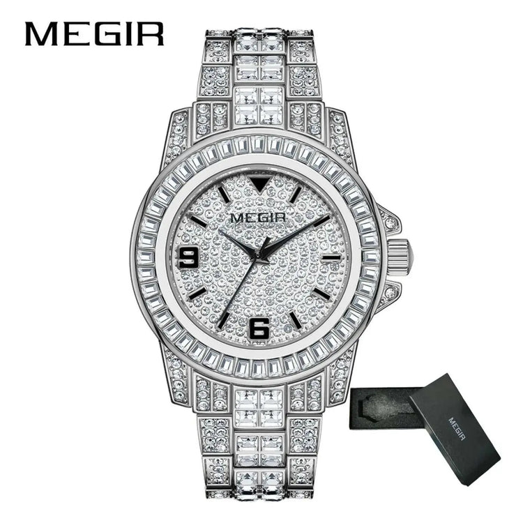 MEGIR Luxury Diamond Watches Unisex Fashion Analog Quartz Watch Bracelet Wristwatch Men Rhinestone Strap Relogios Masculino Khamik Shop Online