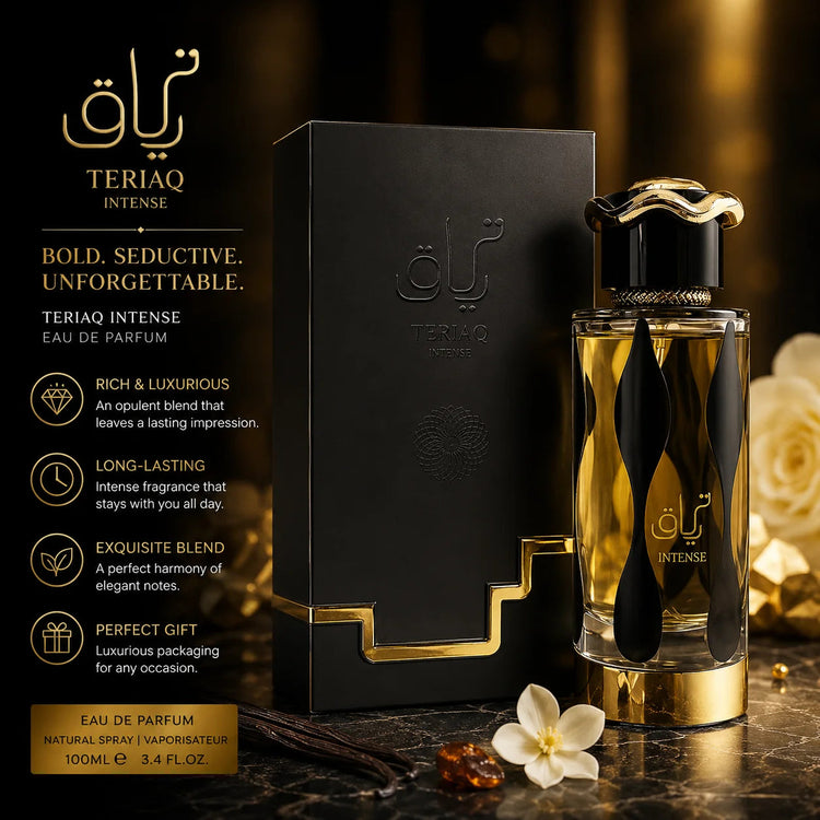 TERIAQ INTENSE Eau De Parfum 100ml - Long Lasting Woody Vanilla Fragrance Unisex - Luxury Arabic Perfume Gift Box Khamik Shop Online