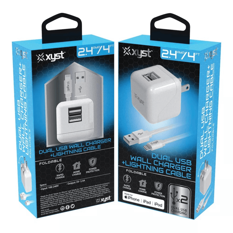 Xyst 2.4-Amp Dual USB Wall Charger With 4Ft Lightning Cable Sky Iapetus
