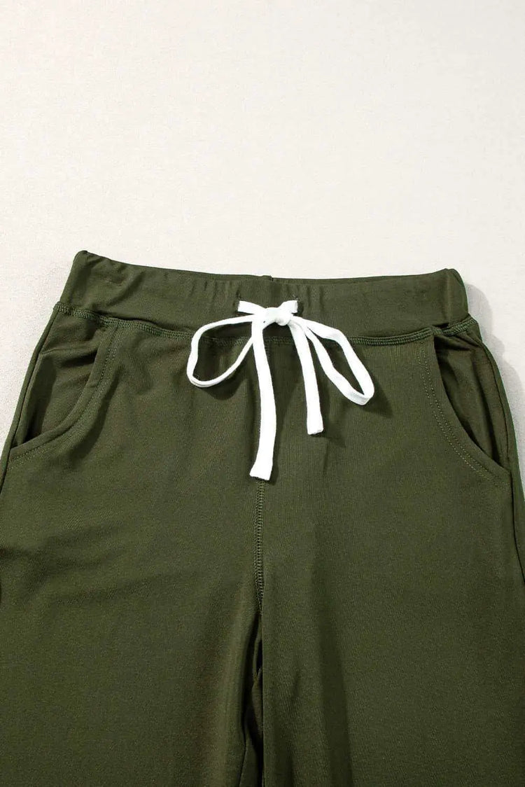 Moss Green Drawstring Waist Pocketed Joggers Carmine Juneberry