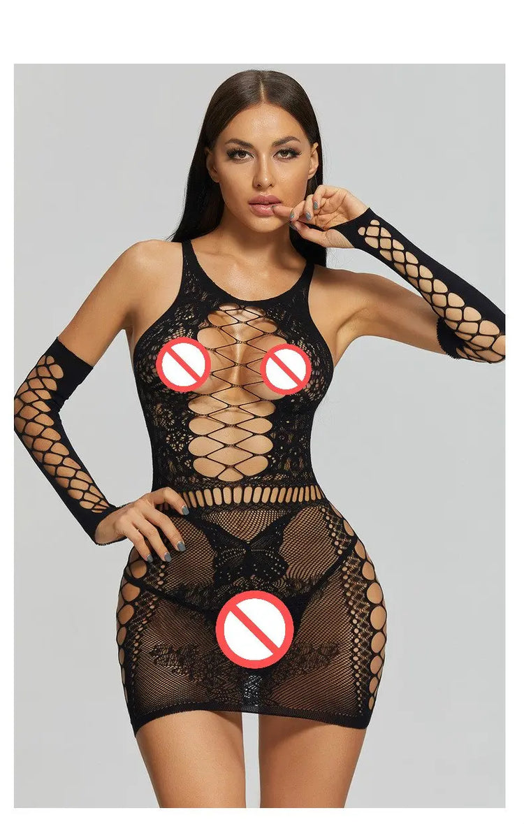 Women Sexy Lace Flexible Fishnet Teddy Lingerie Mesh Bodysuit Lingerie Blue Charlie