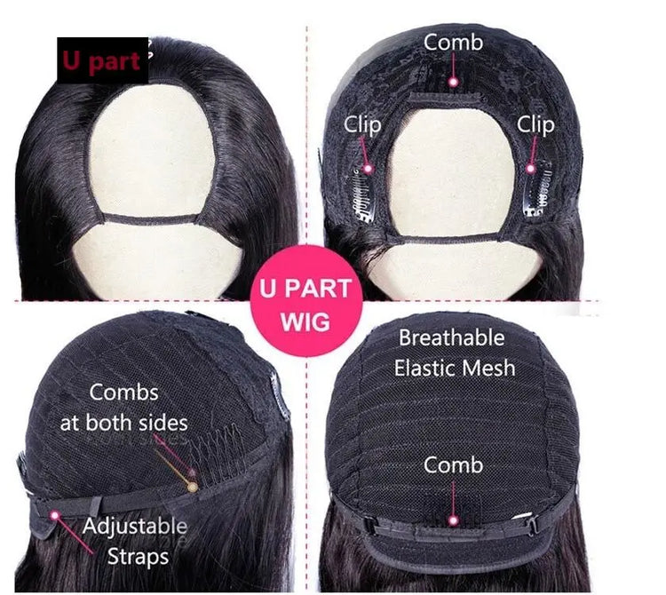 Short Bob U Part Wig Human Hair Jerry Curl Brazilian Remy Glueless Wig Cerise Alfie