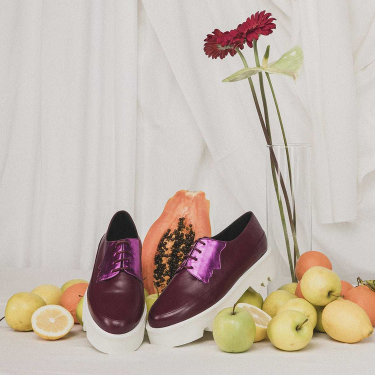 || SAMPLE SALE || FACED - Fuchsia Leather Platform Creepers – Footwear Red Electra