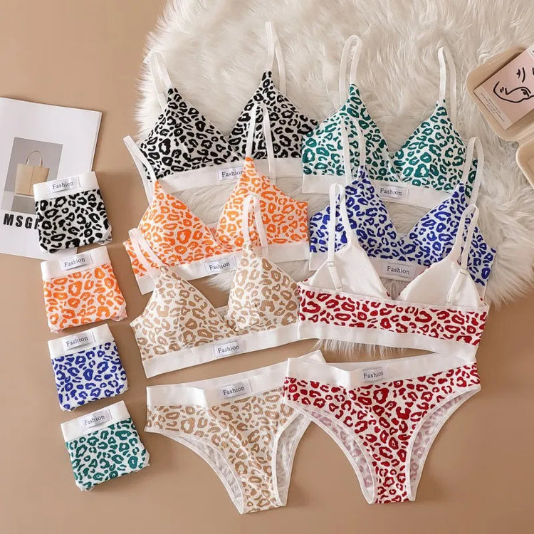 Women Push-Up Bra And Panties Set V-neck Non-wire Bra Low Waist Briefs Female Sexy Lingerie Cotton Leopard Print Underwear Set Khamik Shop Online