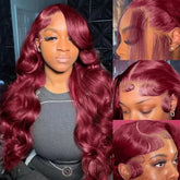 99J Dark Burgundy Colored Body Wave With Bangs Human Hair Wig 13x6 Lace Frontal Wig 13X6 Red Lace Front Human Hair Wigs 13X4 Burgundy 99J Lace Front Wigs Pre Plucked Black Women Khamik Shop Online
