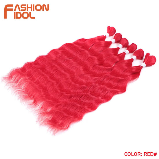 FASHION IDOL Water Wave Hair Bundles Synthetic Hair Extensions Ombre Blonde Hair Weave Bundles 6pcs 20" High Temperature Fiber Khamik Shop Online