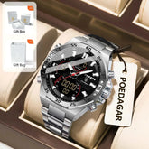 POEDAGAR Sport Men Watch LED Waterproof Week Date Digital Wristwatch Stainless Steel Quartz Military Men&