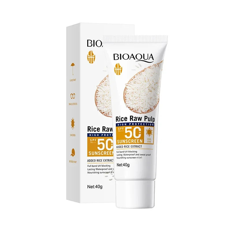BIOAQUA Rice Raw Pulp Spf 50+ Sunscreen for Face Body Neck Back Protector Solar Blocker Brightening Facial Sun Cream Body Care