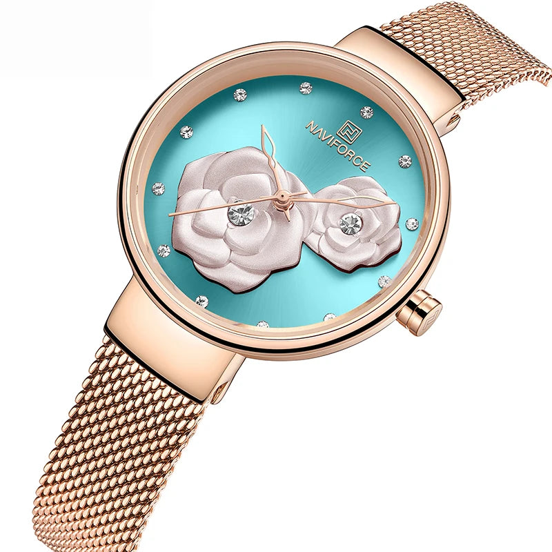 Women Watch  Top Luxury Brand Steel Mesh Waterproof Ladies Watches Flower Quartz Female Wristwatch Charming Girl Clock
