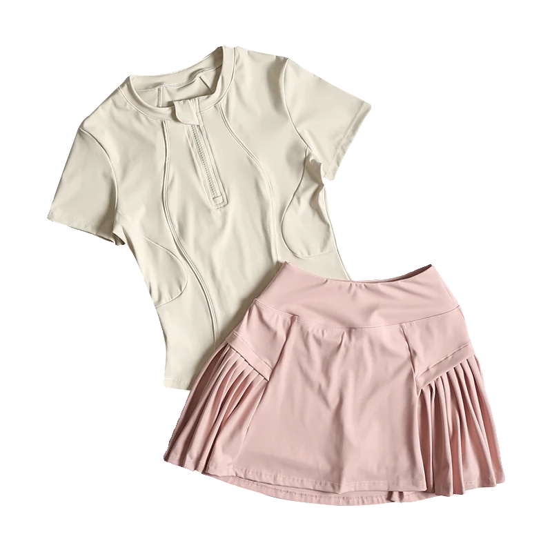 Running sports suit for women 2025 summer new high-end tennis semi-zipper yoga top badminton fitness suit Khamik Shop Online