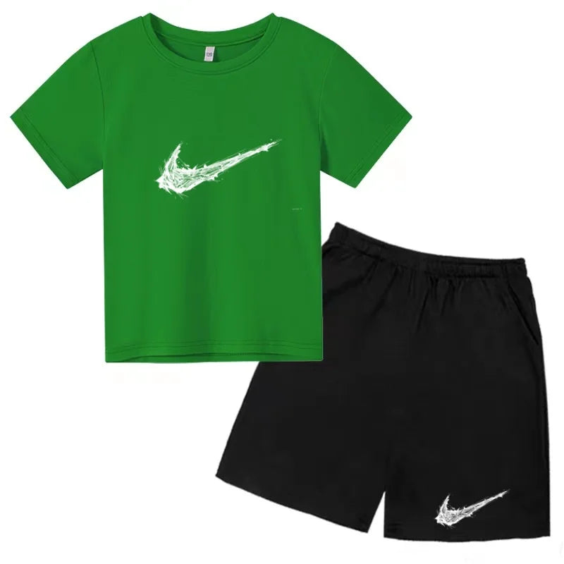 Summer Brand White T-shirt+Shorts Two-piece Set Kids New Clothing Fashion Letter Boy Girl3-13Yrs Sports Short-sleeved Casual Set Khamik Shop Online
