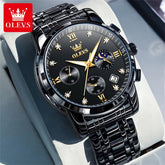 OLEVS 2858 Quartz Watch for Men Classic Three Eye Chronograph Small Dial 24 Hour Moon Phase Luxury Original Men&