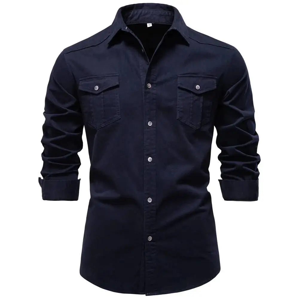 AIOPESON 2026 Business Cotton Pocket Shirt Long Sleeve Quality For Casual Slim Fit Solid Color Men Shirts Khamik Shop Online