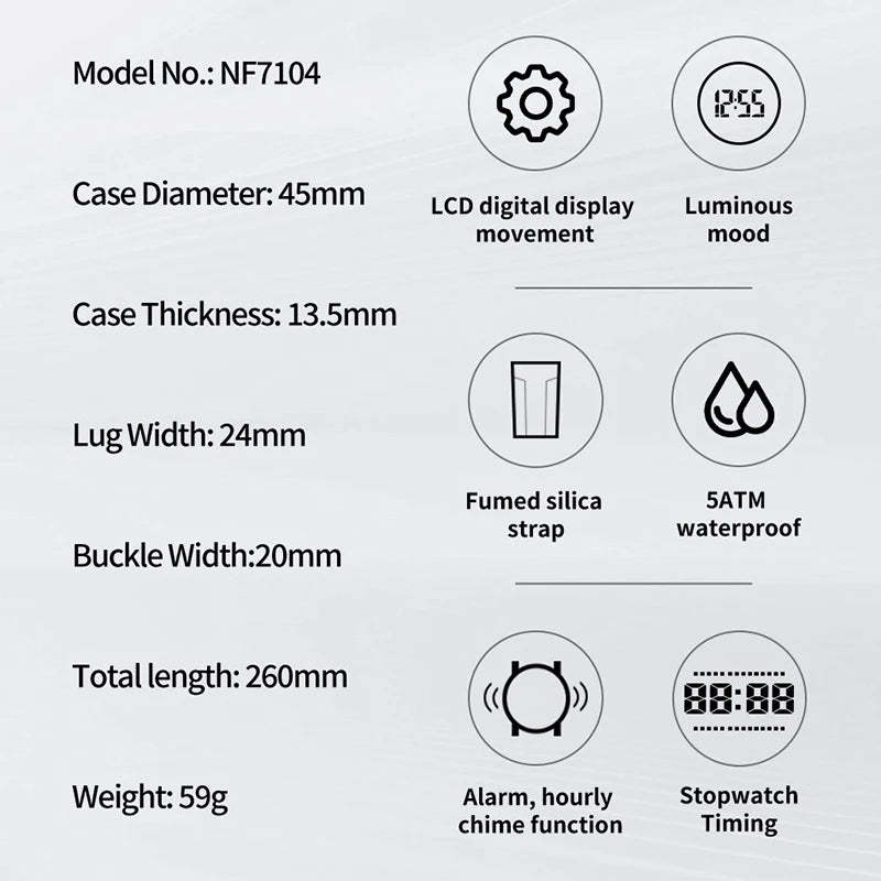 Brand Original Men Fashion Watch Water Resistant Personality Wristwatches Luxury Silicone Strap Electronic Clock 2024
