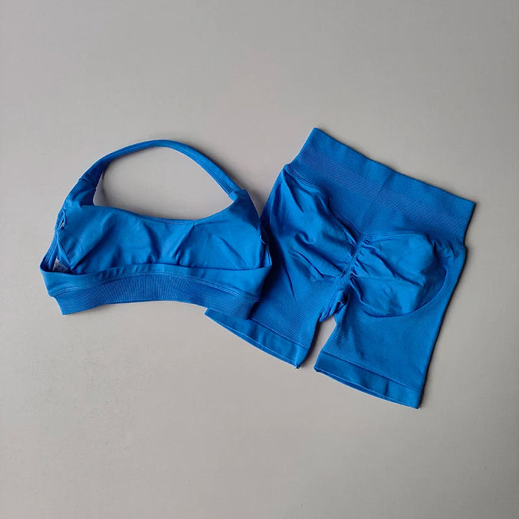 Sexy Halter Neck Beautiful Back High Waist Peach Sports Bras Shorts Suit Pilates Gathering Yoga Vest Training Fitness Bra Sets Khamik Shop Online