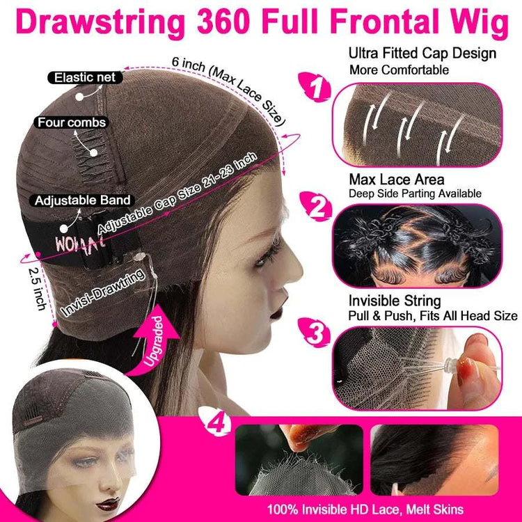 Perruque Lace Front bouclée en cheveux humains avec bandeau invisible et dentelle HD 360°