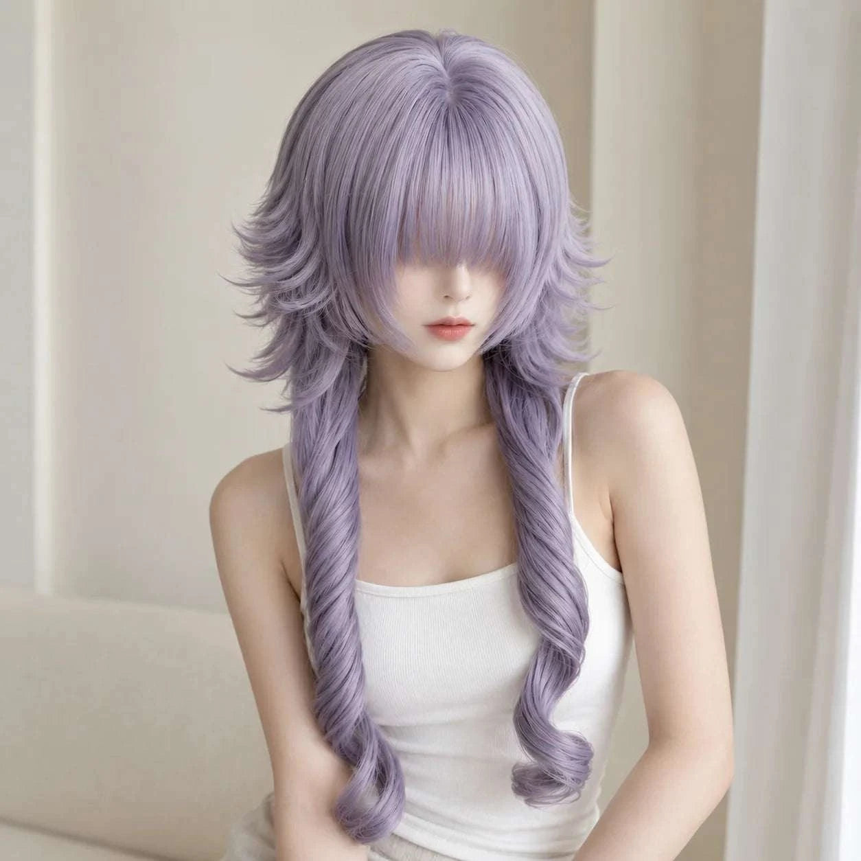 Lavender Purple High Level Comes with Anti Stiff Jellyfish Head and bangs Daily Top Synthetic Full Head Set Khamik Shop Online