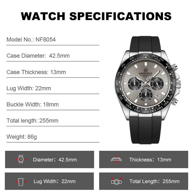 Casual Men'S Watch Waterproof Sports Quartz Clock Silicone Strap Chronograph Luminous Wristwatches Relogio Masculino