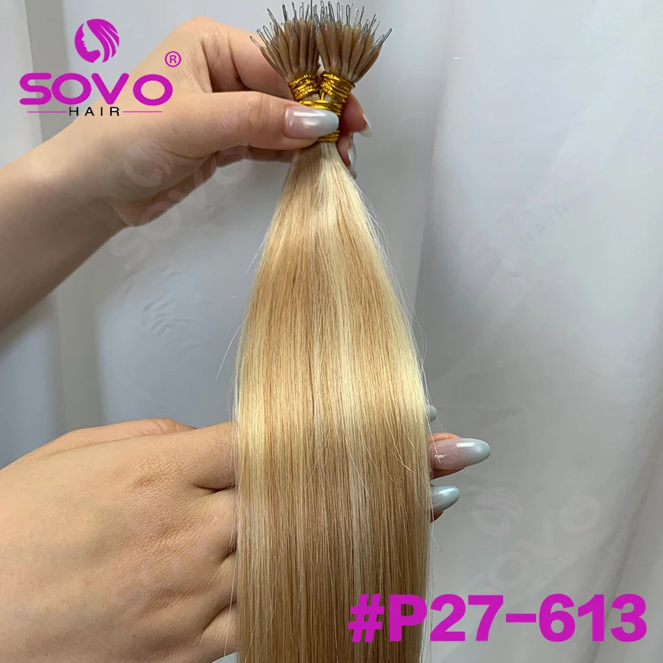 Nano Ring Hair Extensions Human Hair 100 Strands Remy European Straight Hair Natural Blonde Invisible Reusable Khamik Shop Online