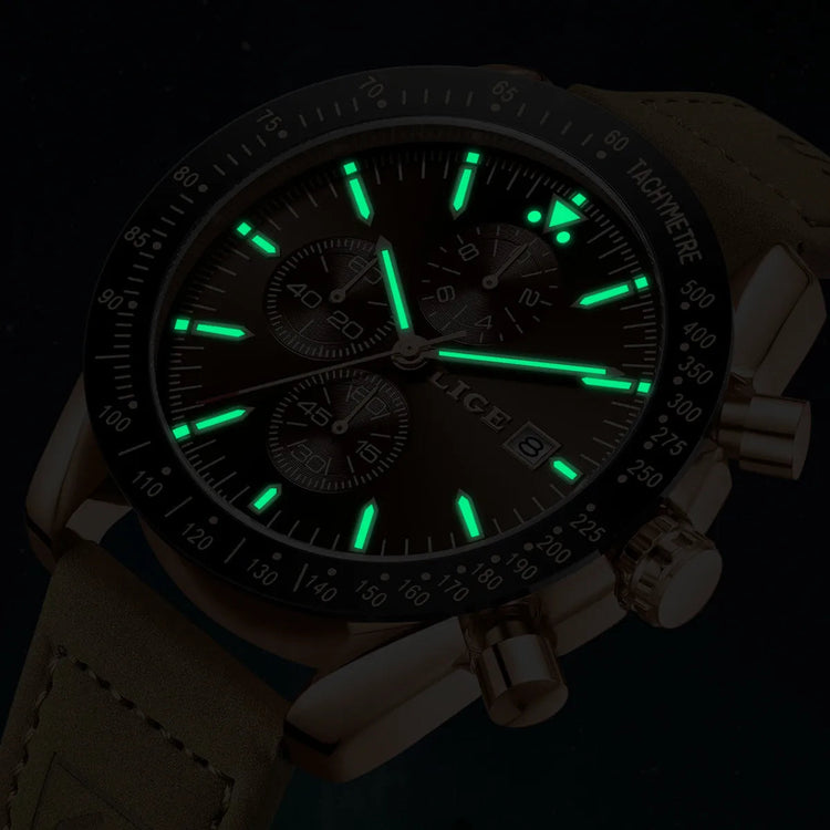 LIGE Leather Watches Men Fashion Business 30M Waterproof Quartz Wristwatch Chronograph Date Luxury Luminous Sports Man Watch+Box Khamik Shop Online
